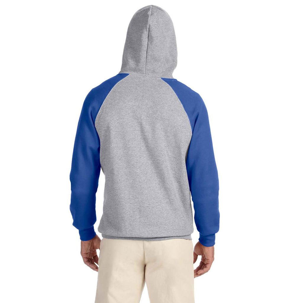 Jerzees Men's Oxford/Royal 8 Oz. Nublend Colorblock Raglan Pullover Hood