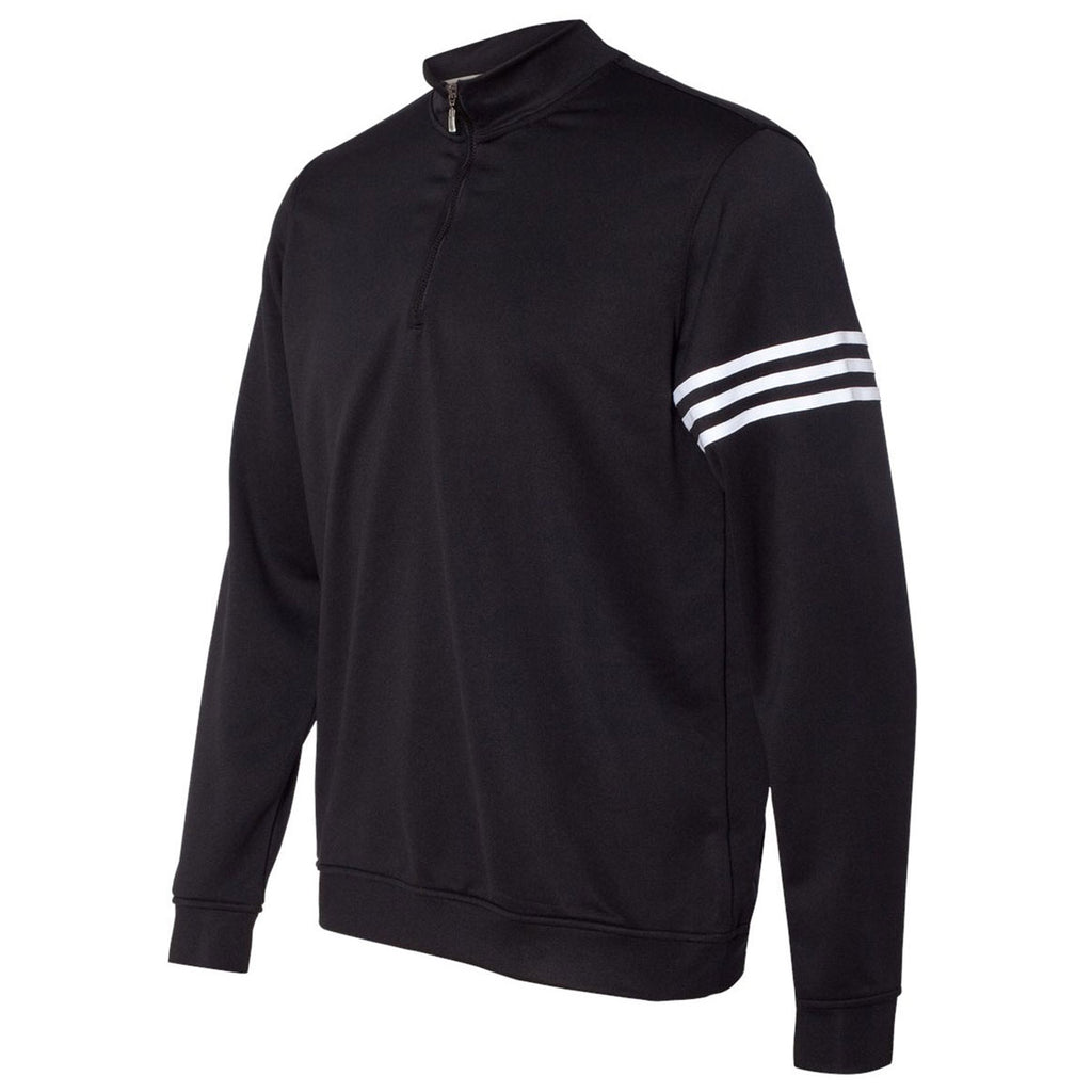 adidas Golf Men's Black/White Climalite 3-Stripes French Terry Quarter-Zip Pullover