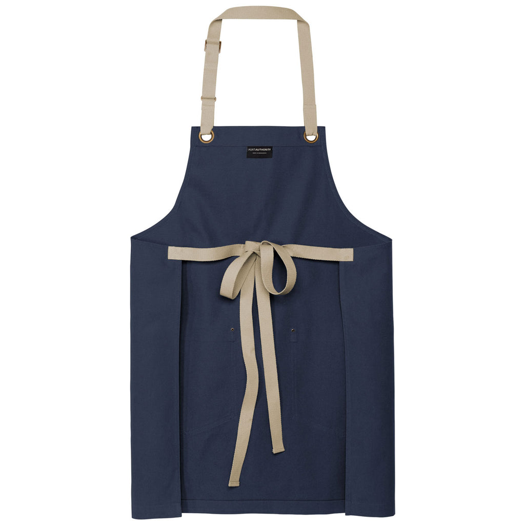 Port Authority River Blue Navy/Stone Canvas Full-Length Two-Pocket Apron