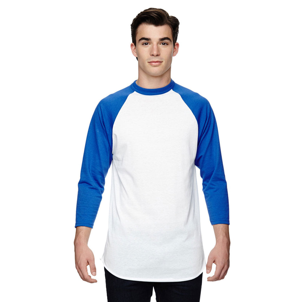 Augusta Sportswear Men's White/Royal 3/4-Sleeve Baseball Jersey