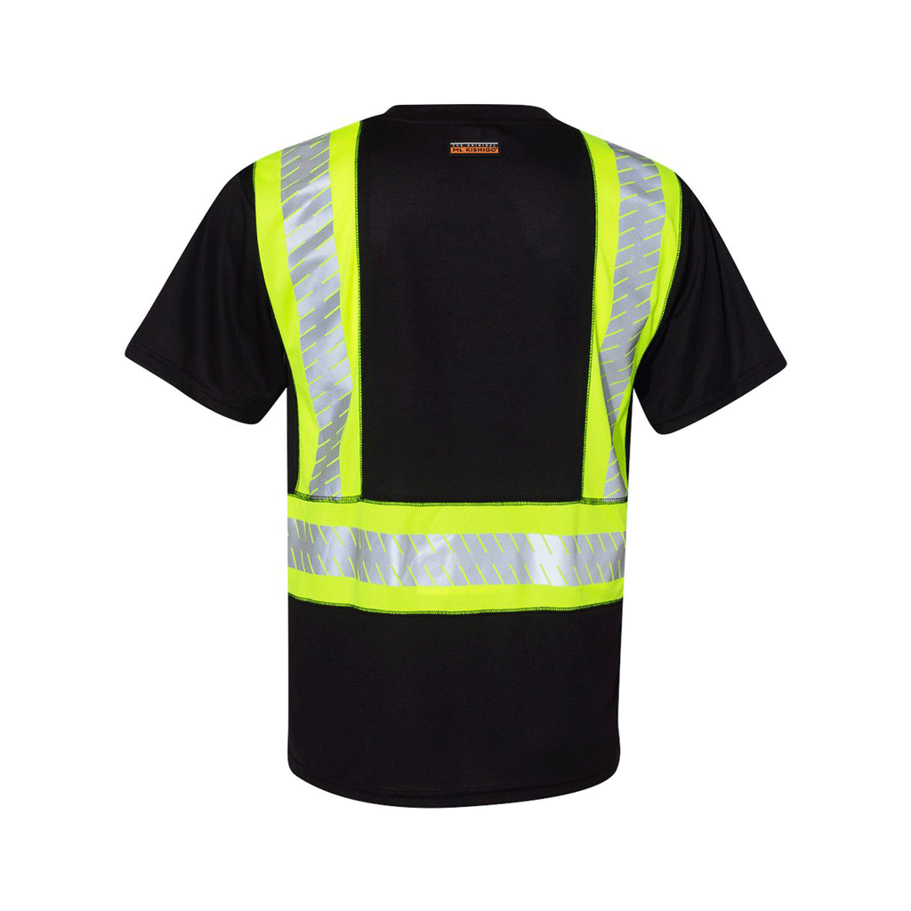 ML Kishigo Men's Black/Lime Enhanced Visibility Pocket T-Shirt
