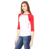 Bella + Canvas Women's White/Red Stretch Rib 3/4-Sleeve Contrast Raglan T-Shirt