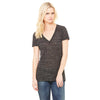 Bella + Canvas Women's Black Marble Jersey Short-Sleeve Deep V-Neck T-Shirt