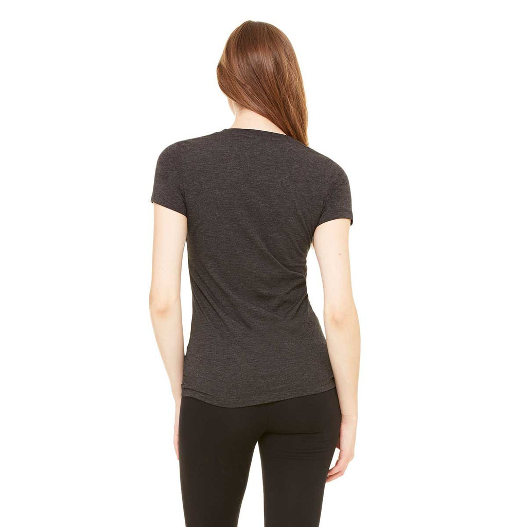 Bella + Canvas Women's Dark Grey Heather Jersey Short-Sleeve Deep V-Neck T-Shirt