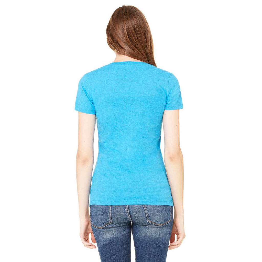 Bella + Canvas Women's Turquoise Jersey Short-Sleeve Deep V-Neck T-Shirt