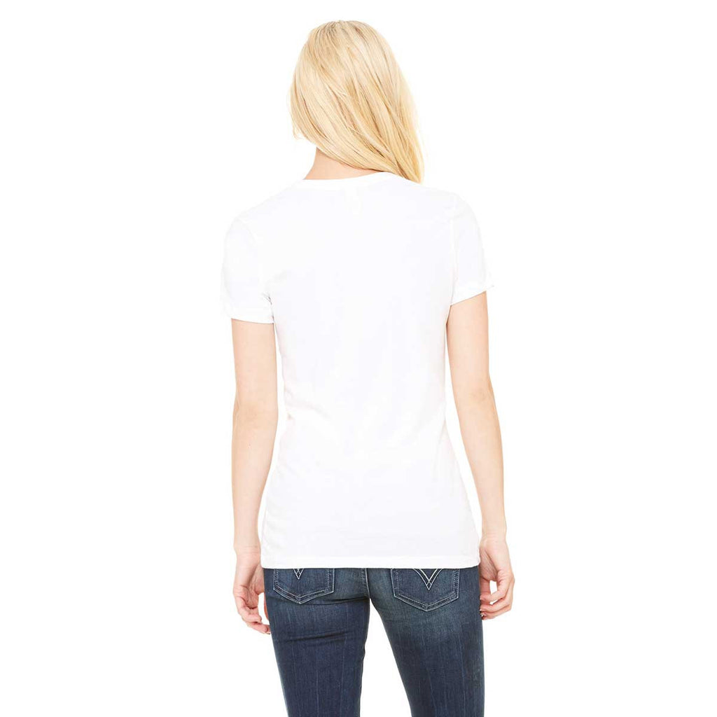 Bella + Canvas Women's White Jersey Short-Sleeve Deep V-Neck T-Shirt