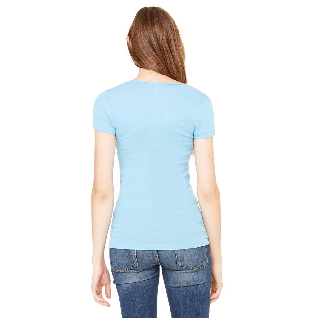 Bella + Canvas Women's Ocean Blue Sheer Mini Rib Short-Sleeve Scoop Neck T-Shirt