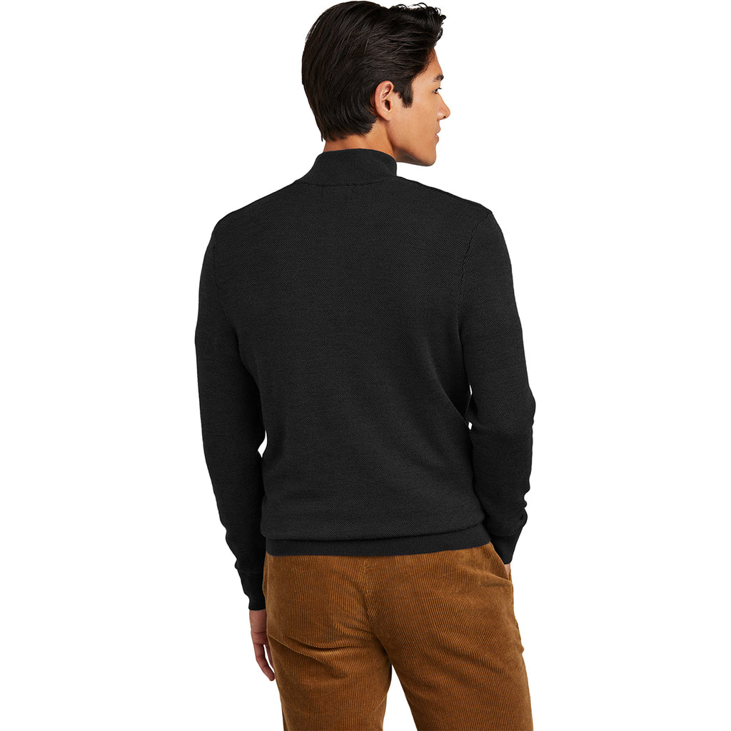 Brooks Brothers Men's Deep Black Washable Merino Birdseye 1/4 Zip Sweater