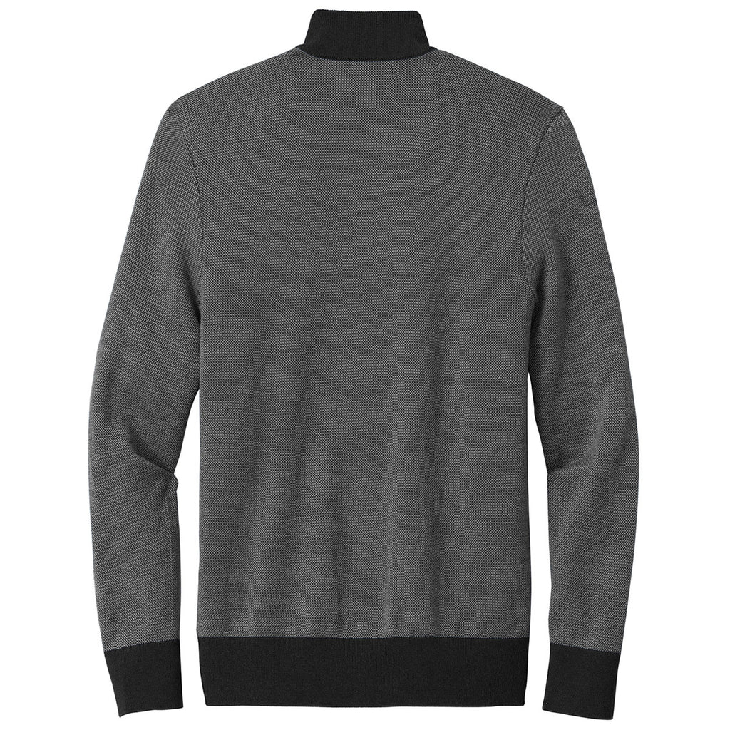 Brooks Brothers Men's Deep Black/Shadow Grey Washable Merino Birdseye 1/4 Zip Sweater