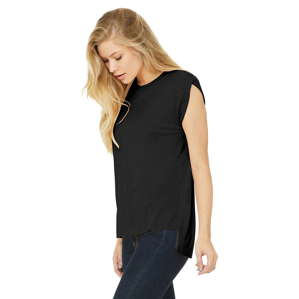 BELLA+CANVAS Women's Black Flowy Muscle Tee With Rolled Cuffs