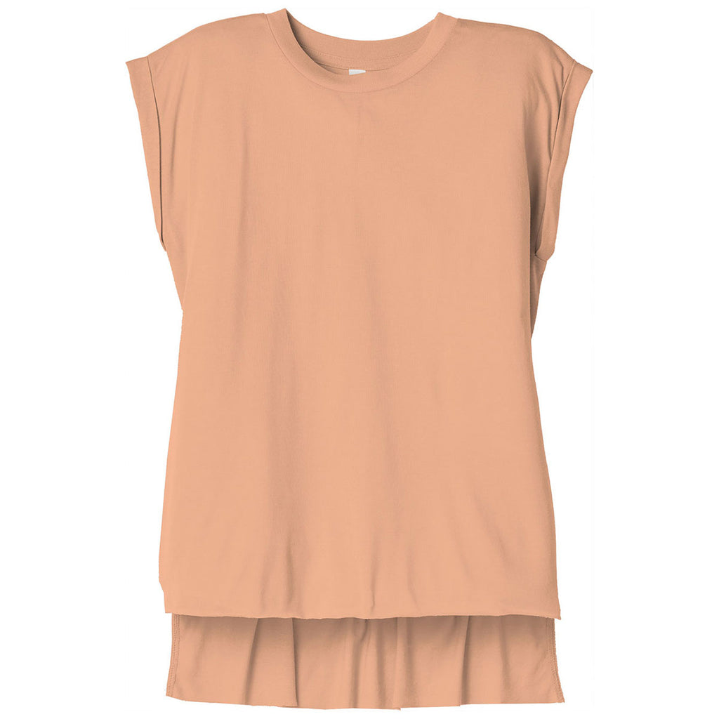 BELLA+CANVAS Women's Peach Flowy Muscle Tee With Rolled Cuffs