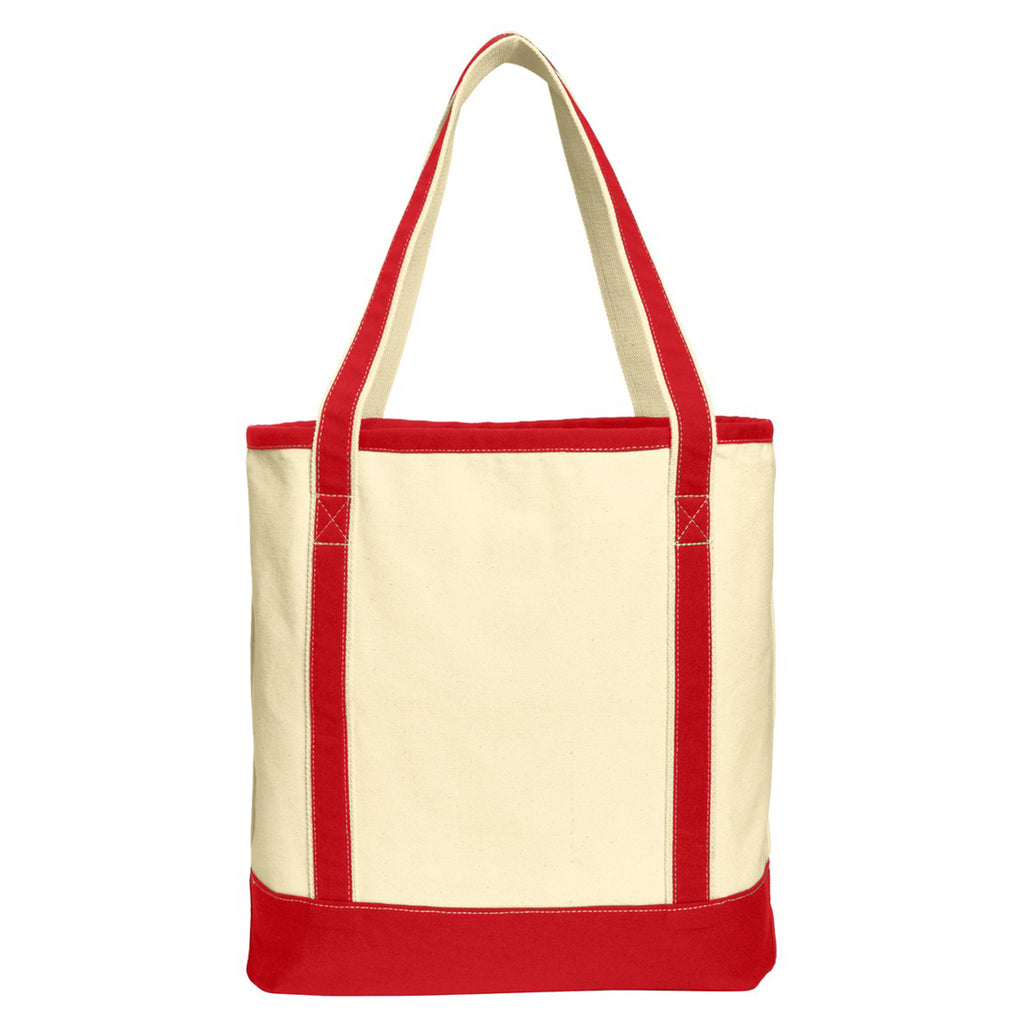 Port Authority Natural/Red Large Cotton Canvas Boat Tote