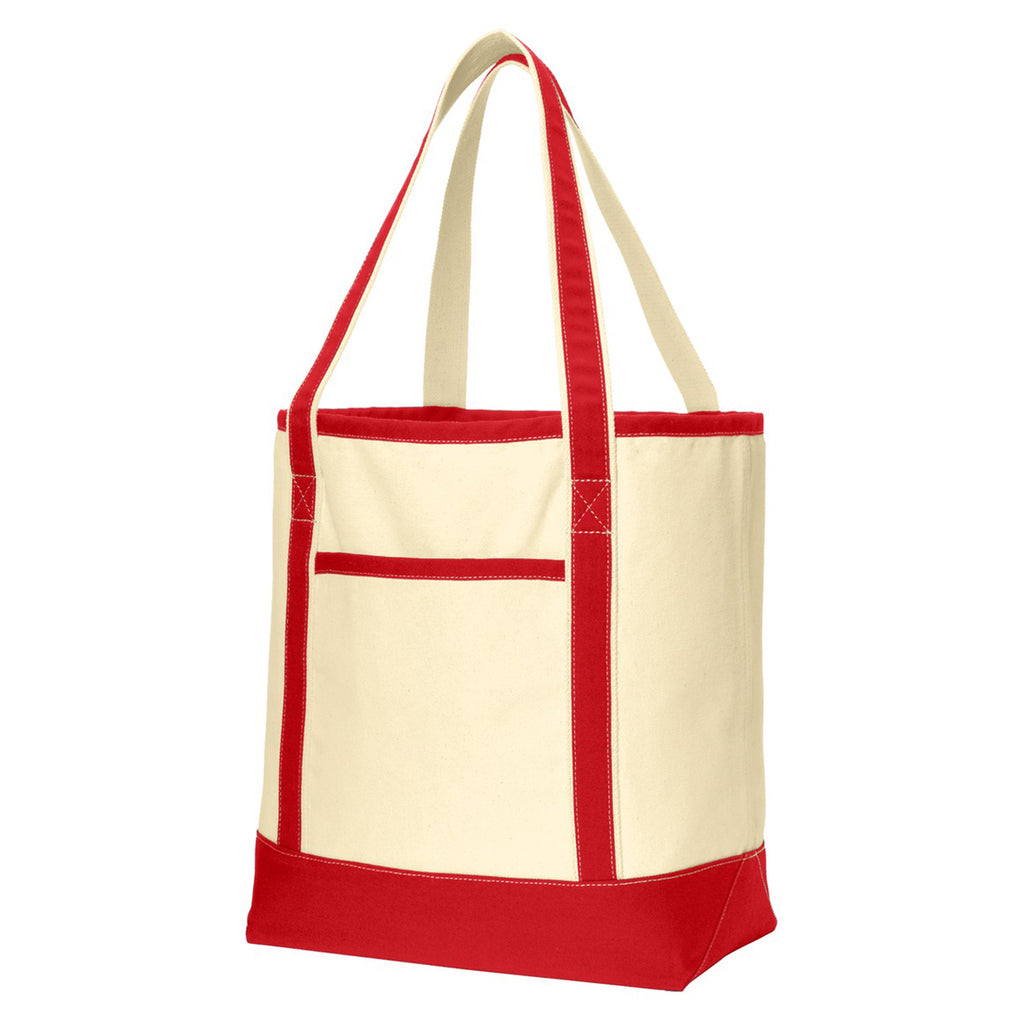 Port Authority Natural/Red Large Cotton Canvas Tote