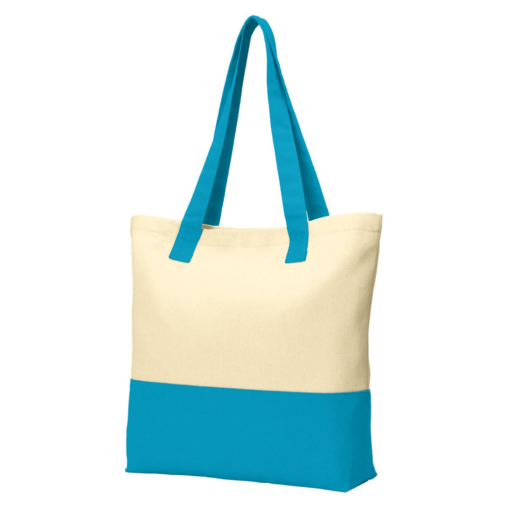Port Authority Natural/Turquoise Colorblock Cotton Tote