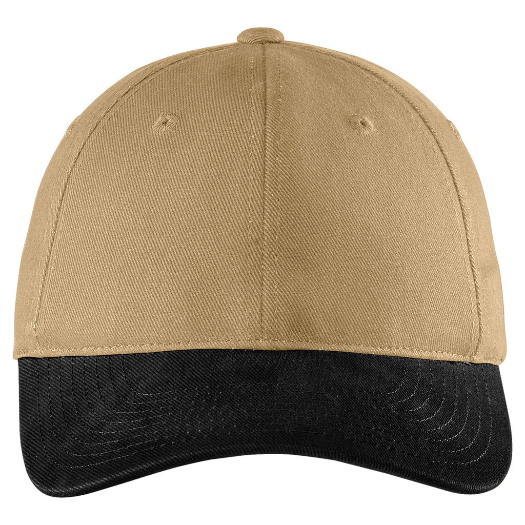 Port Authority Khaki/Black Two-Tone Brushed Twill Cap