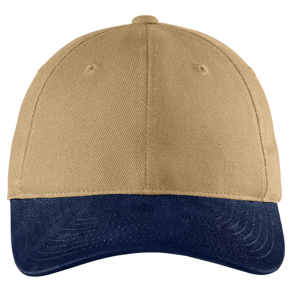Port Authority Khaki/Navy Two-Tone Brushed Twill Cap