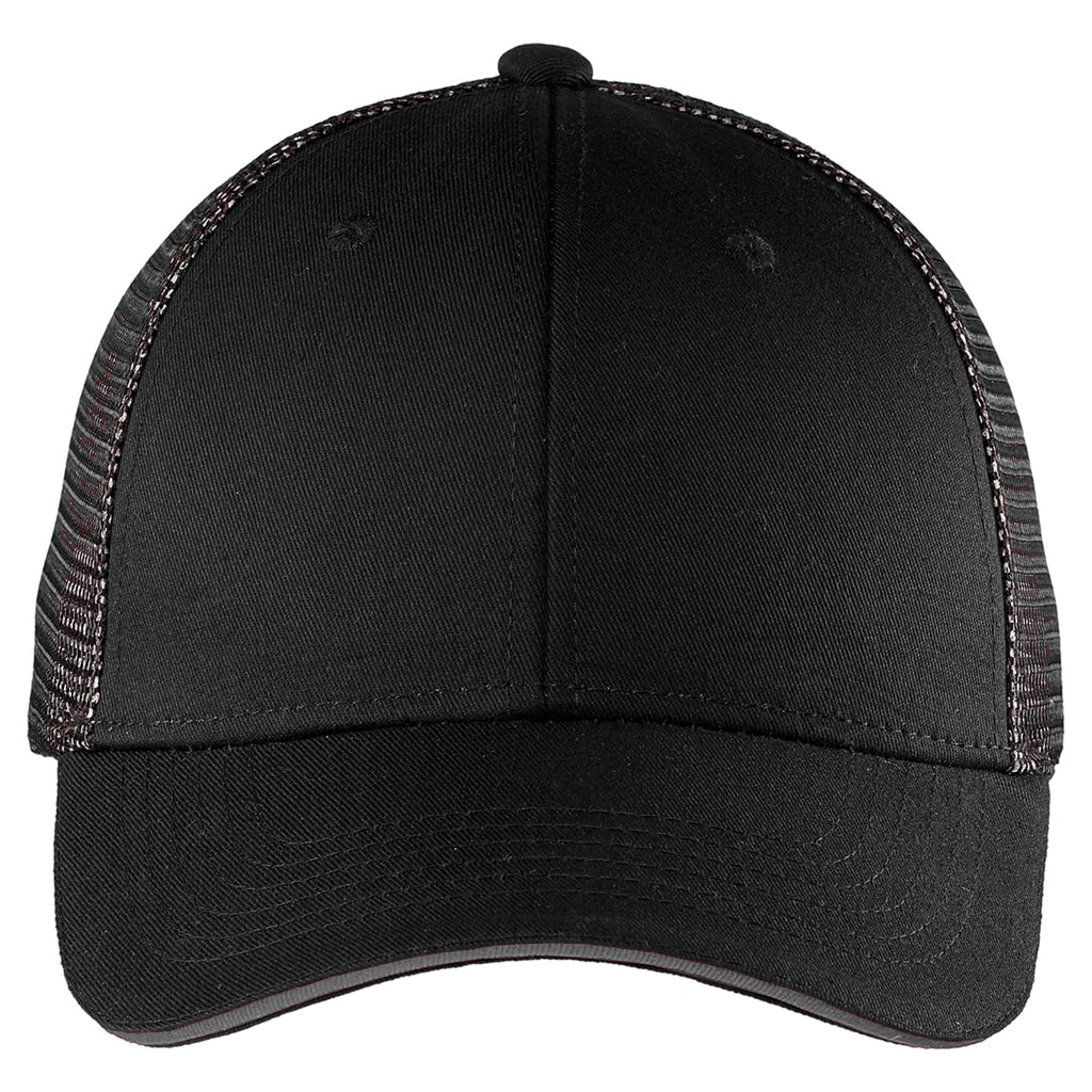 Port Authority Black/ Silver Double Mesh Snapback Sandwich Bill Cap