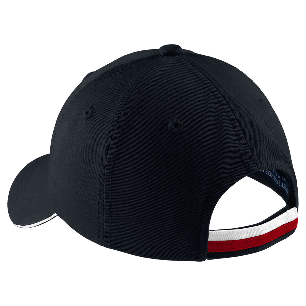 Port Authority Classic Navy/Red/White Sandwich Bill Cap with Striped Closure