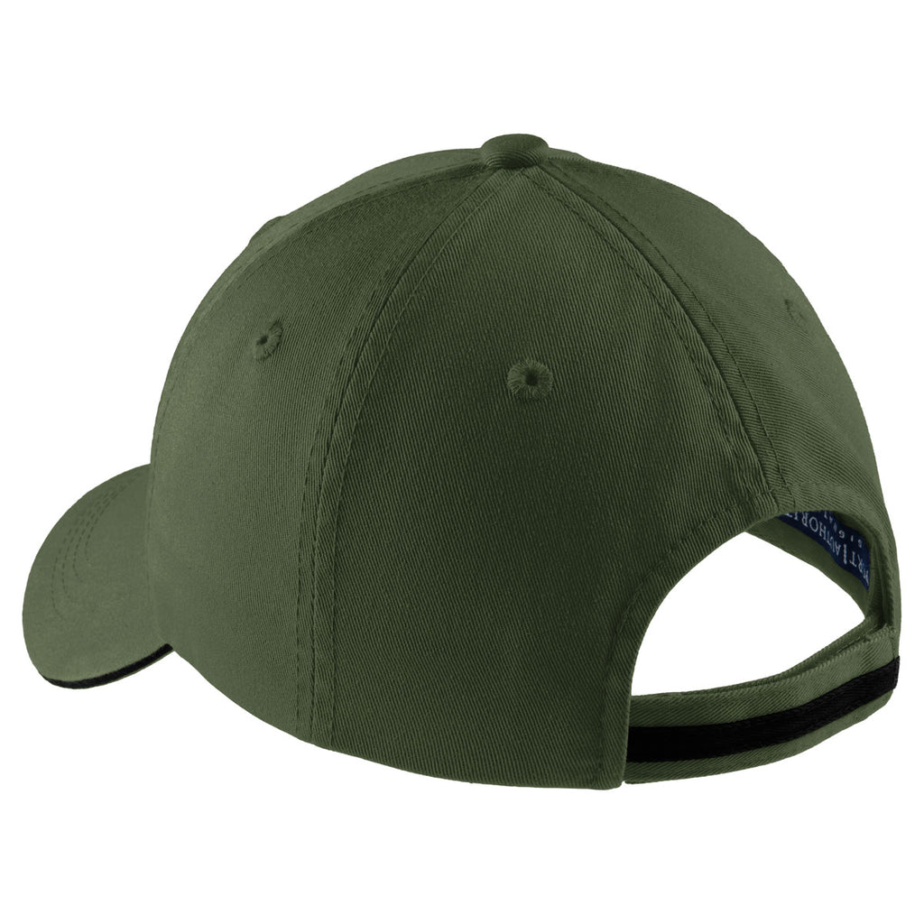 Port Authority Olive/Black Sandwich Bill Cap with Striped Closure