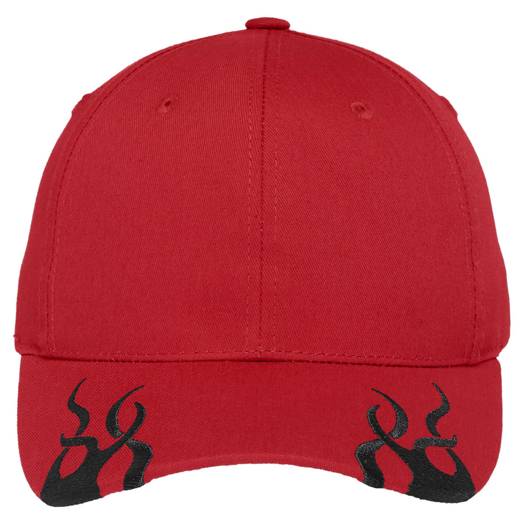 Port Authority Red/Black Racing Cap with Flames