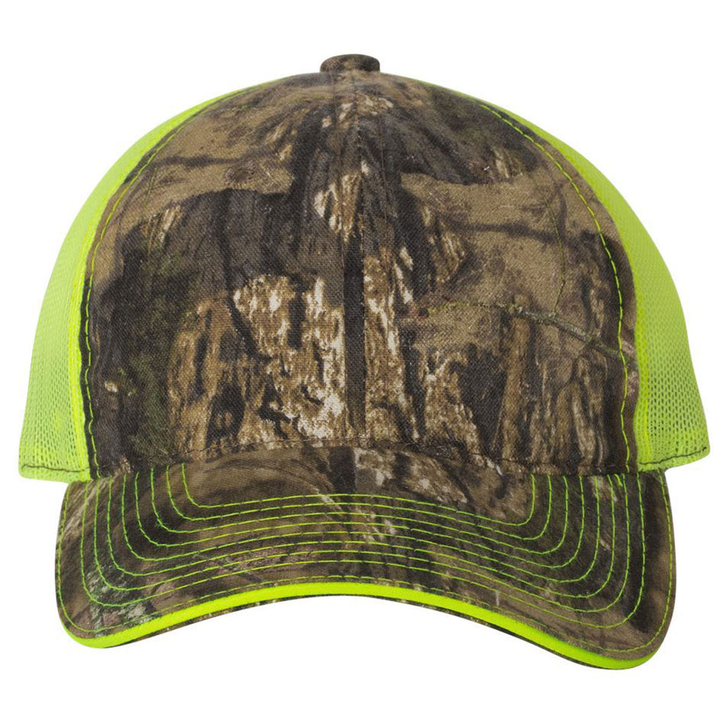 Outdoor Cap Mossy Oak Country/Neon Yellow Washed Brushed Mesh Cap