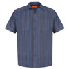 Red Kap Men's Grey/Blue Short Sleeve Striped Industrial Work Shirt