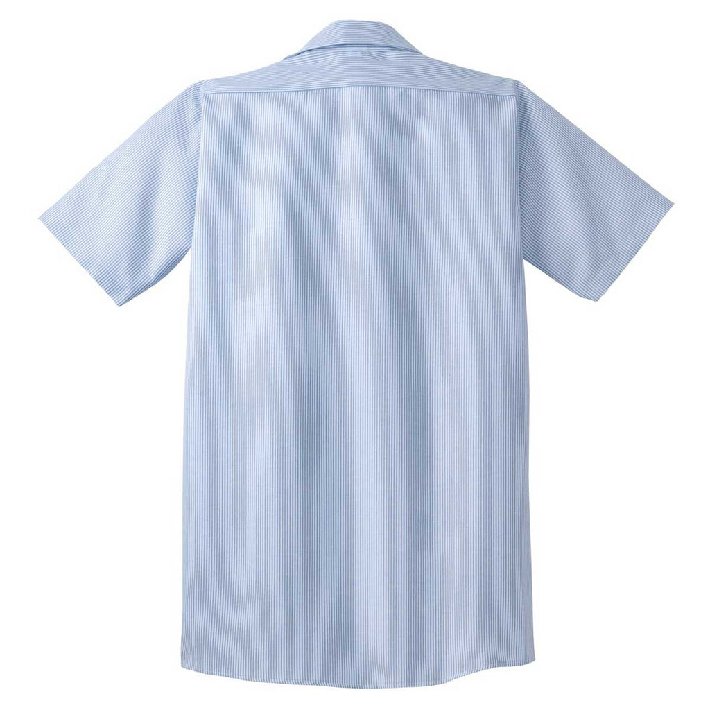 Red Kap Men's White/Blue Short Sleeve Striped Industrial Work Shirt