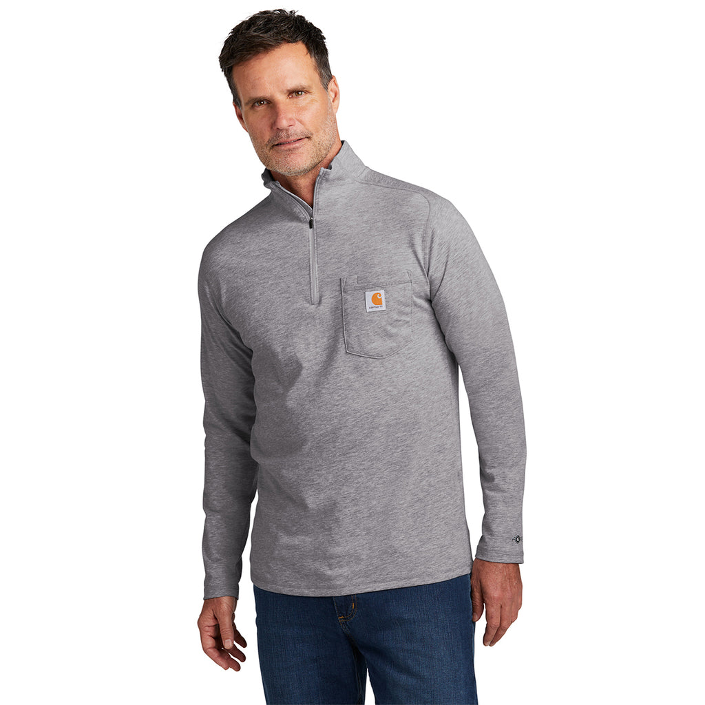 Carhartt Men's Heather Grey Force 1/4-Zip Long Sleeve T-Shirt