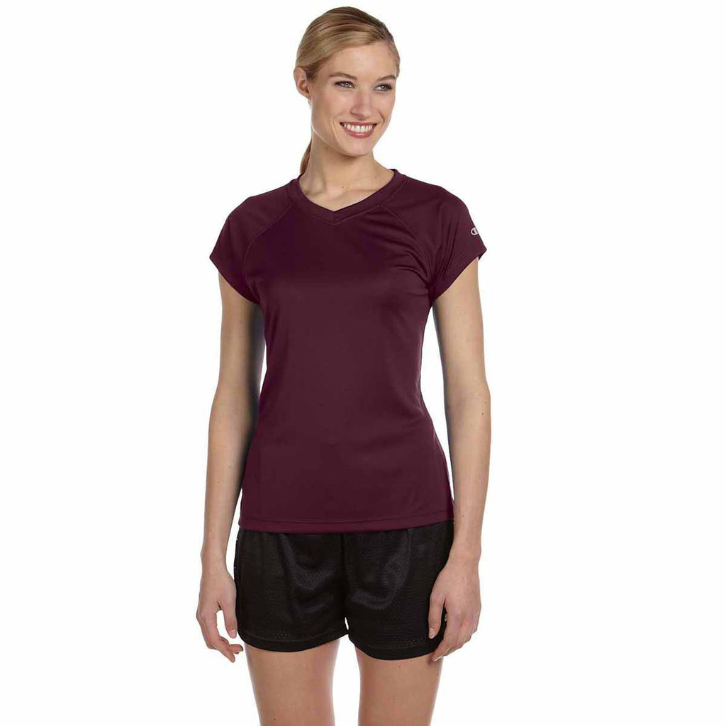 Champion Women's Maroon Double Dry 4.1-Ounce V-Neck T-Shirt