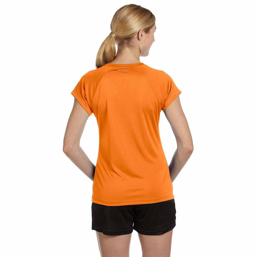 Champion Women's Safety Orange Double Dry 4.1-Ounce V-Neck T-Shirt