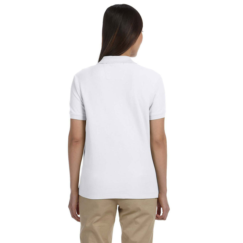 Devon & Jones Women's White Pima Pique Short-Sleeve Y-Collar Polo