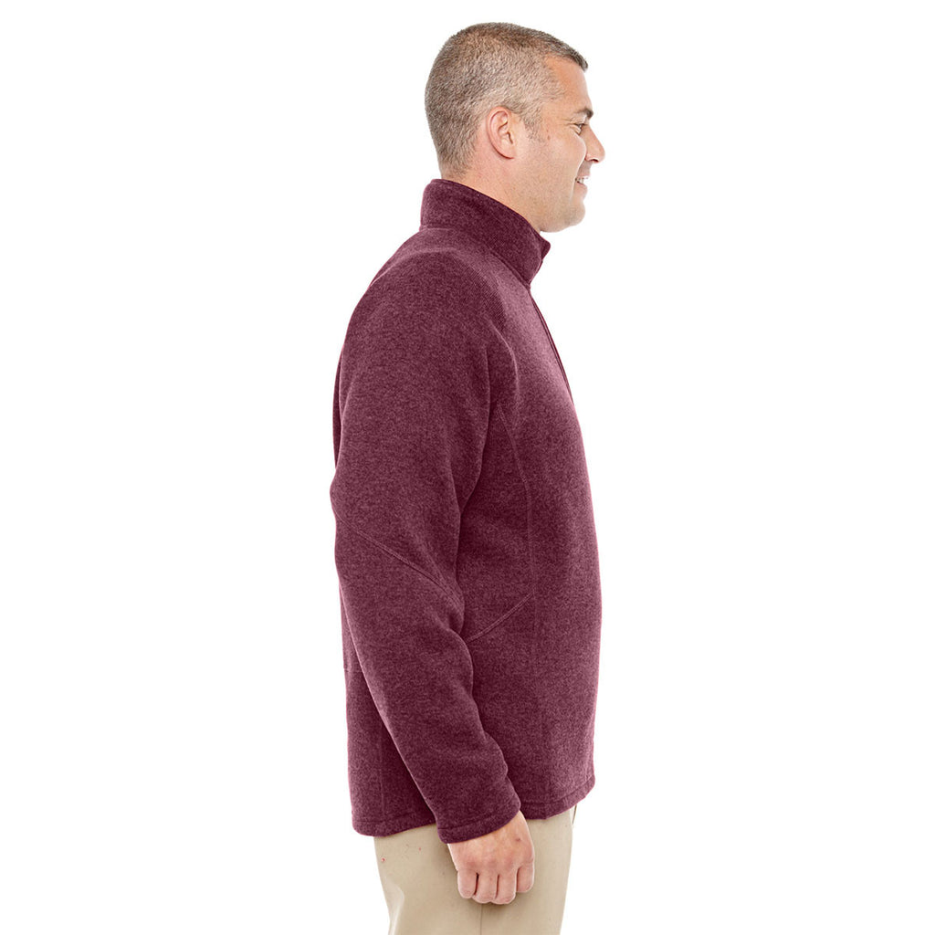 Devon & Jones Men's Burgundy Heather Bristol Sweater Fleece Quarter-Zip