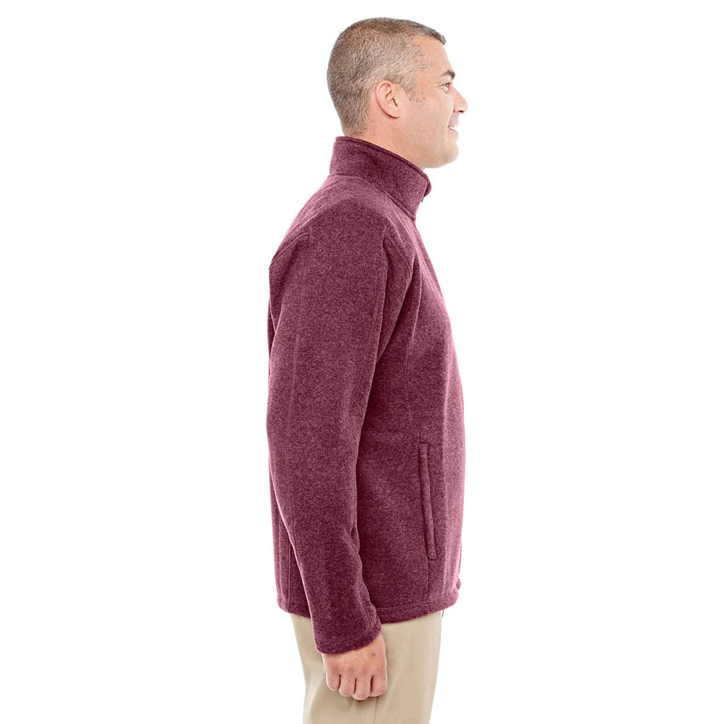 Devon & Jones Men's Burgundy Heather Bristol Full-Zip Sweater Fleece Jacket