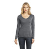 District Made Women's Charcoal Textured Long Sleeve V-Neck with Button Detail