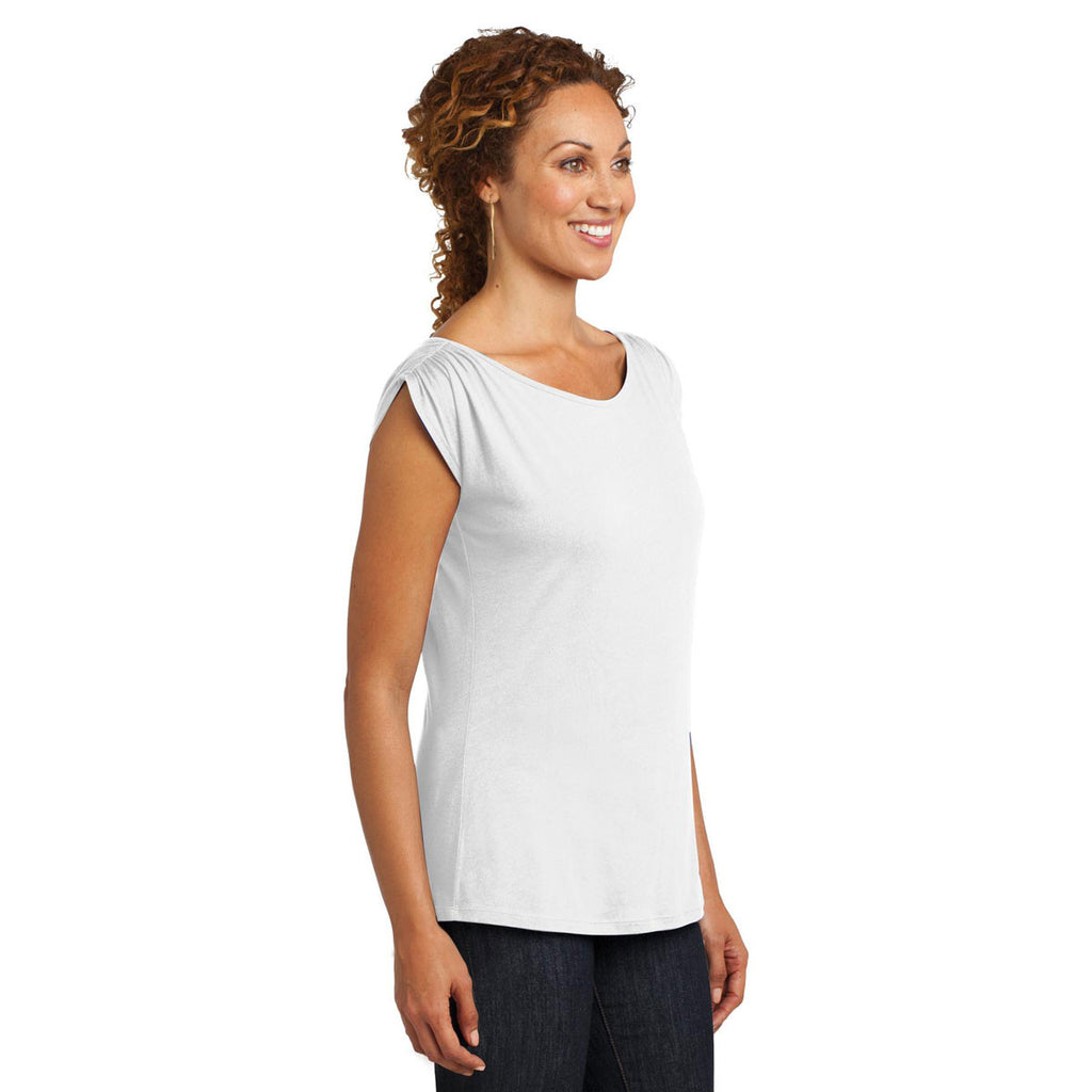 District Made Women's White Modal Blend Gathered Shoulder Tee