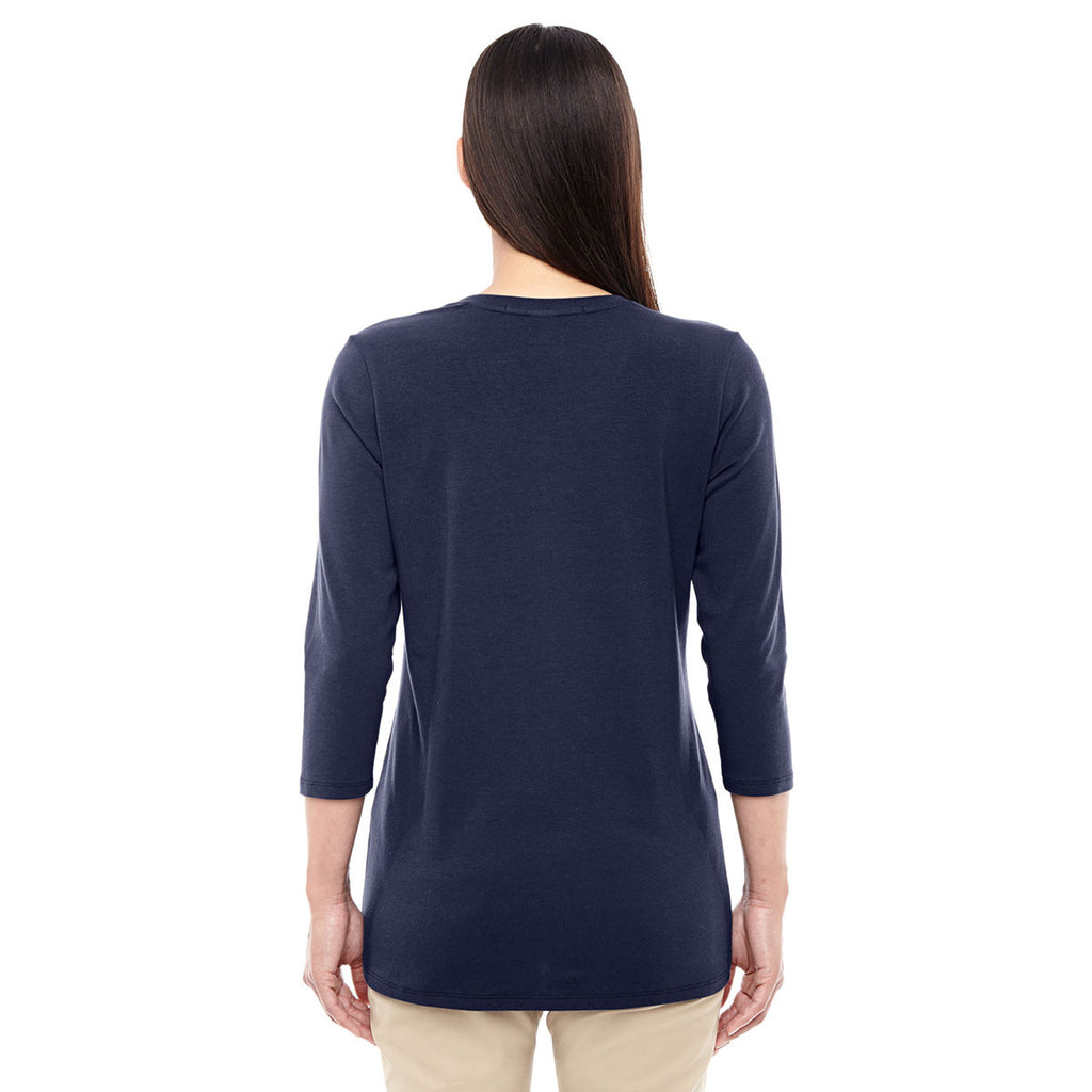 Devon & Jones Women's Navy Perfect Fit Bracelet Length V-Neck Top