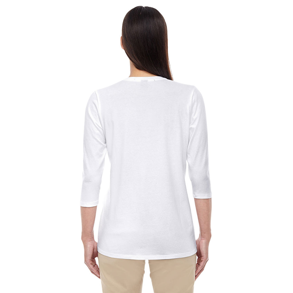 Devon & Jones Women's White Perfect Fit Bracelet Length V-Neck Top