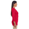 Devon & Jones Women's Red Perfect Fit Y-Placket Convertible Sleeve Knit Top