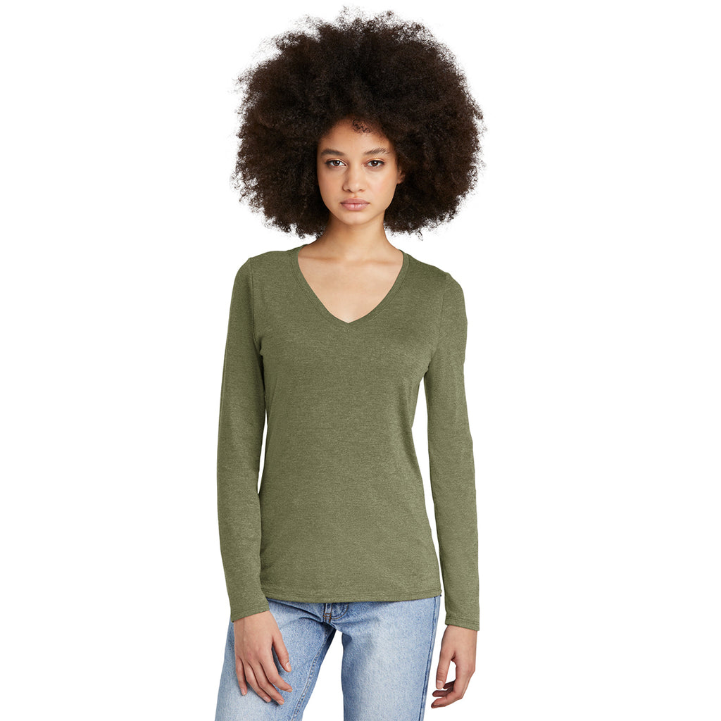 District Women's Military Green Frost Perfect Tri Long Sleeve V-Neck Tee