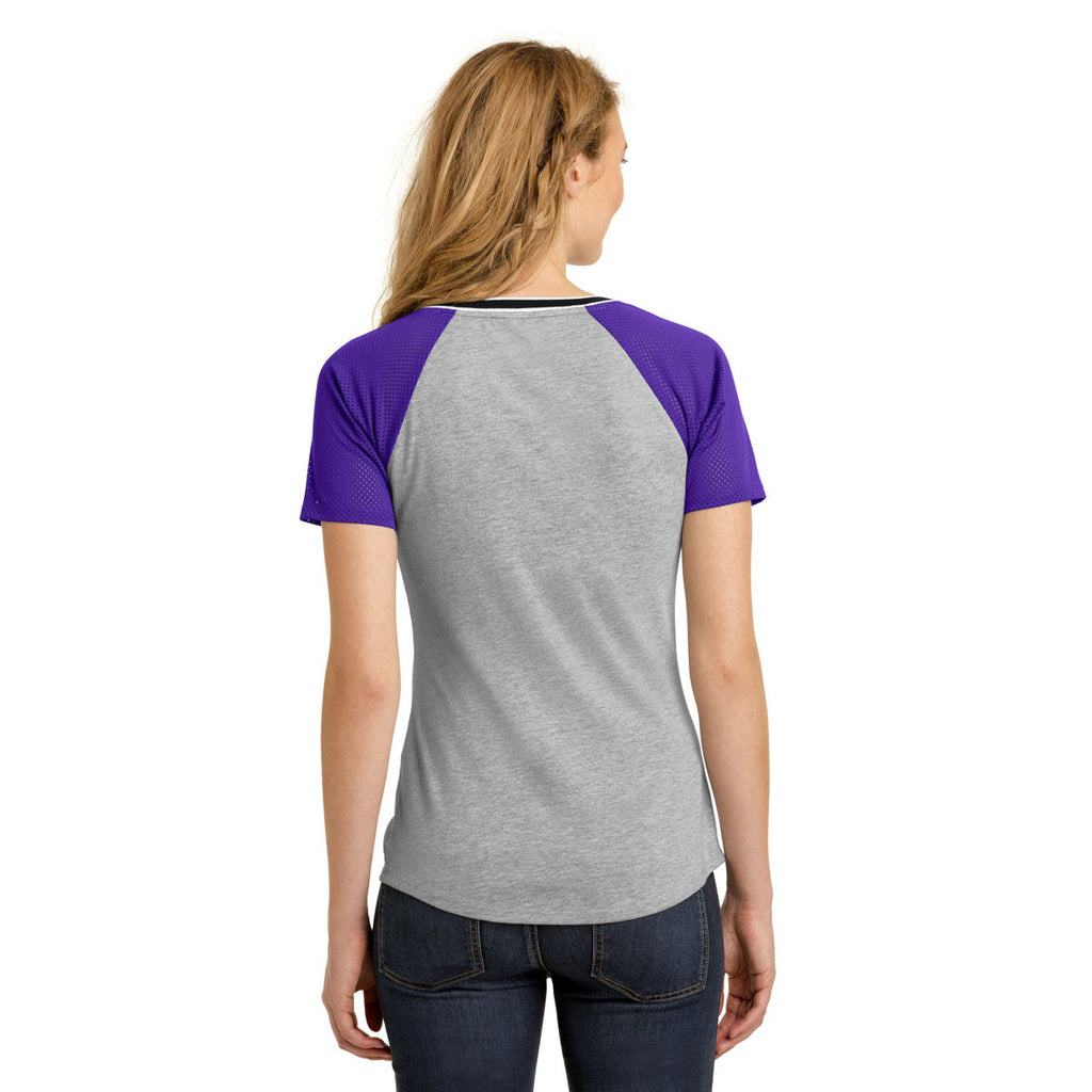 District Women's Purple/Light Heather Grey Mesh Sleeve V-Neck Tee