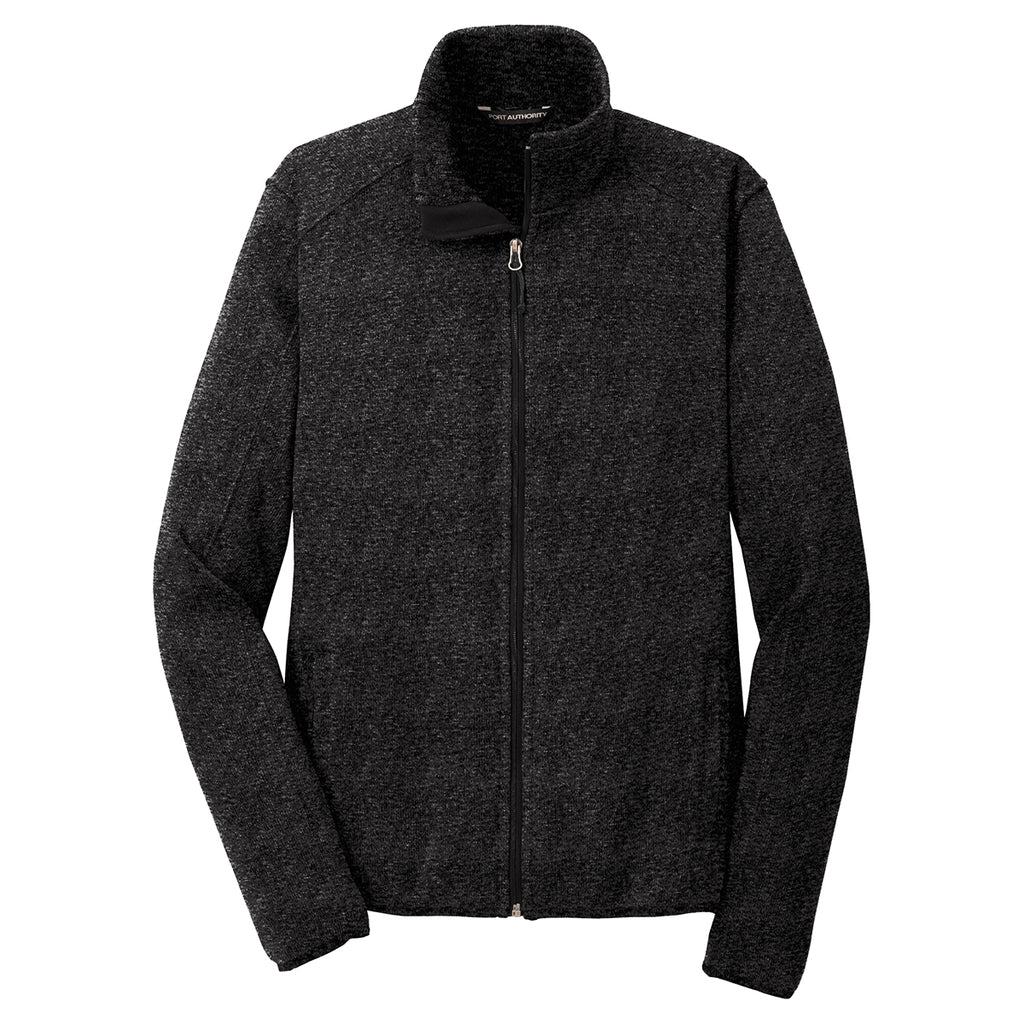 Port Authority Men's Black Heather Sweater Fleece Jacket