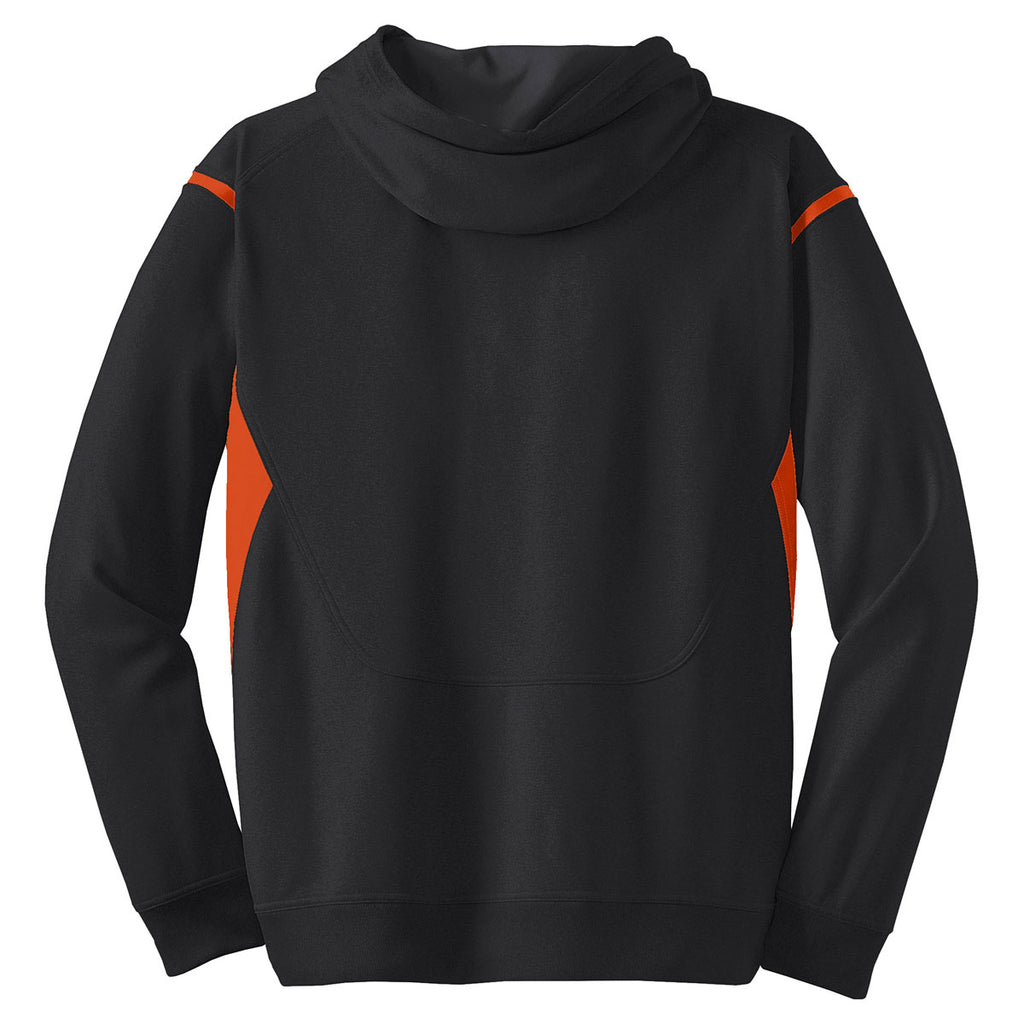 Sport-Tek Men's Black/ Deep Orange Tech Fleece Colorblock Hooded Sweatshirt