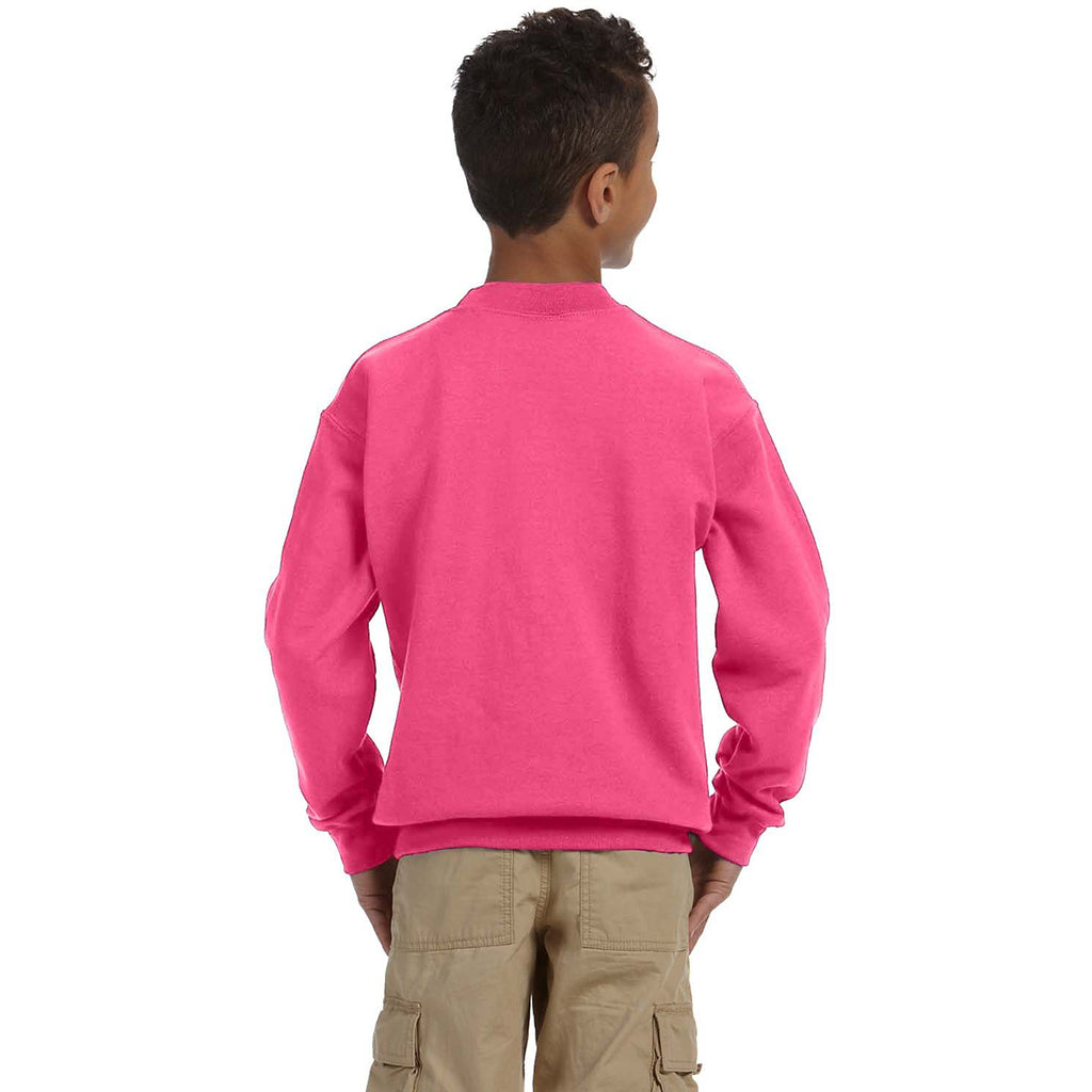 Gildan Youth Safety Pink Heavy Blend 8 oz. 50/50 Fleece Crew