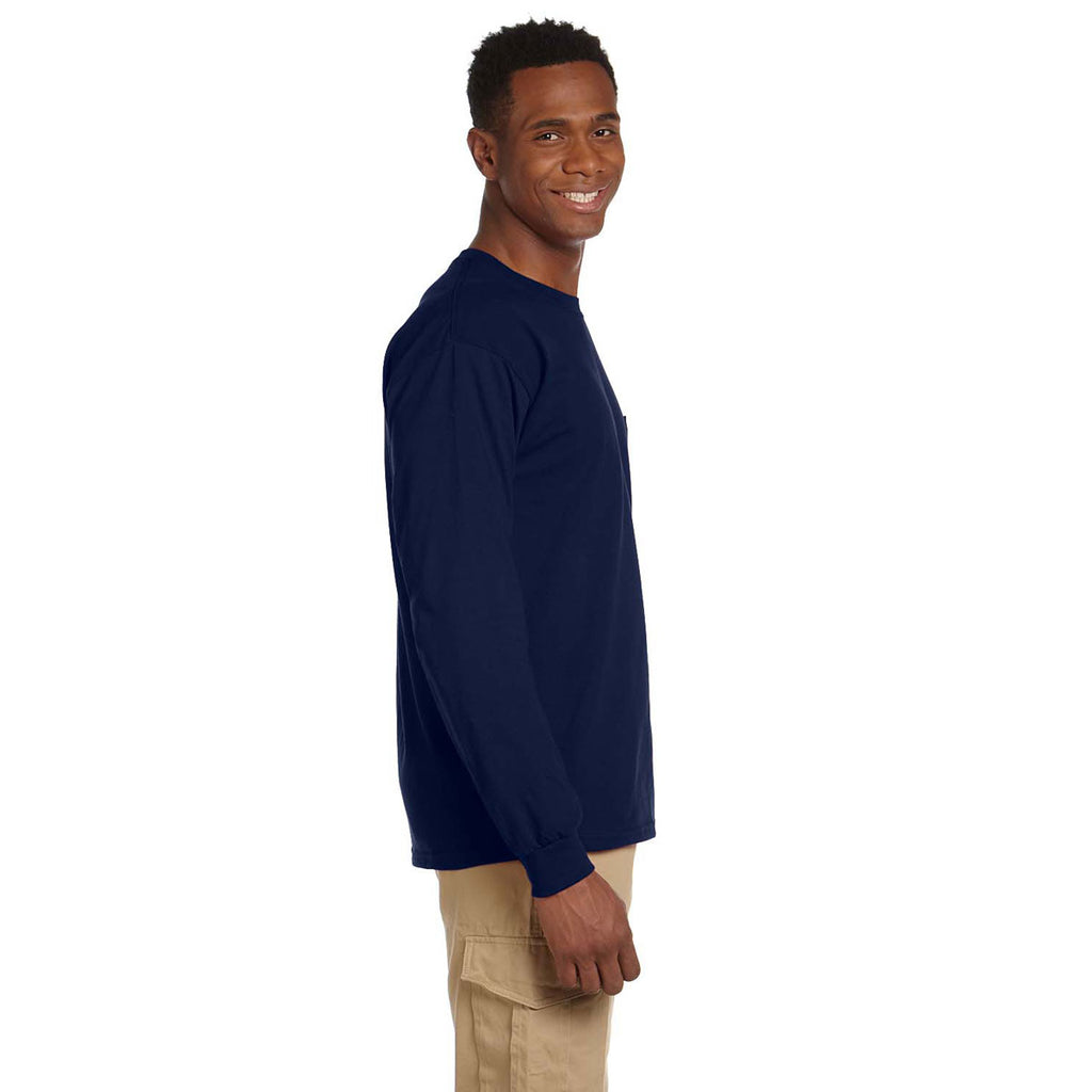 Gildan Men's Navy Ultra Cotton 6 oz. Long-Sleeve Pocket T-Shirt