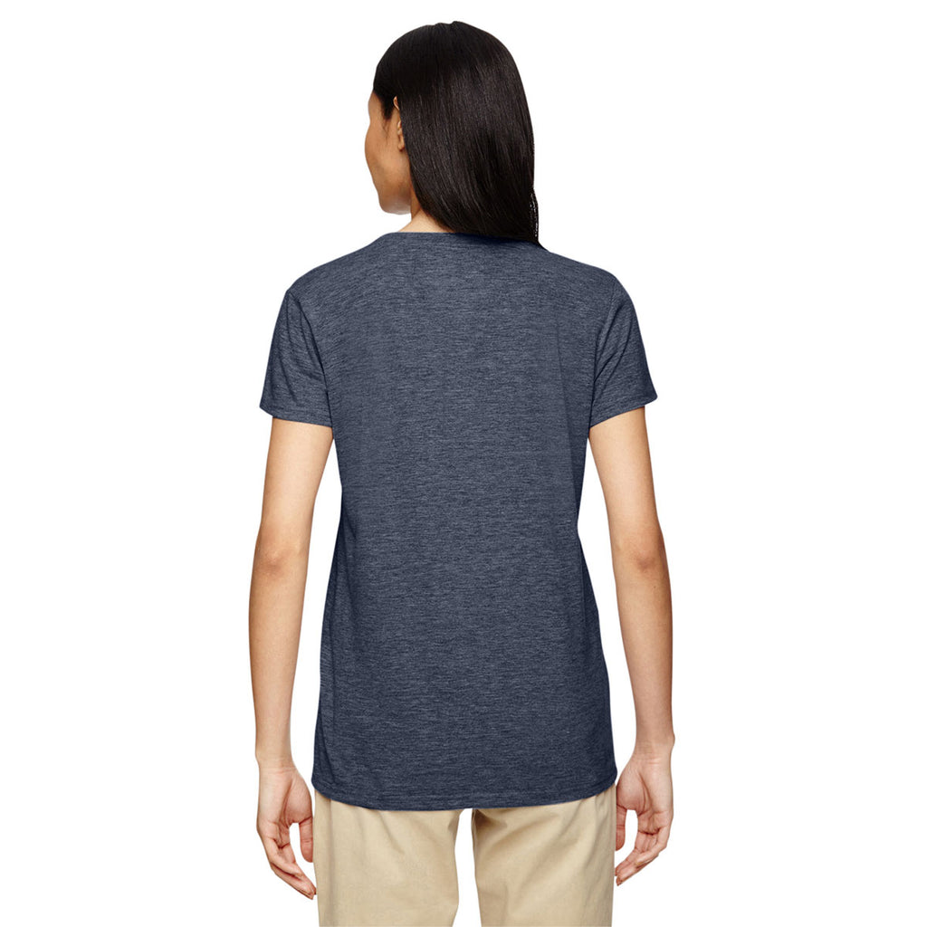 Gildan Women's Heather Navy 5.3 oz. V-Neck T-Shirt