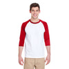 Gildan Unisex White/Red 5.3 oz. 3/4-Raglan Sleeve T-Shirt