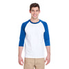 Gildan Unisex White/Royal 5.3 oz. 3/4-Raglan Sleeve T-Shirt