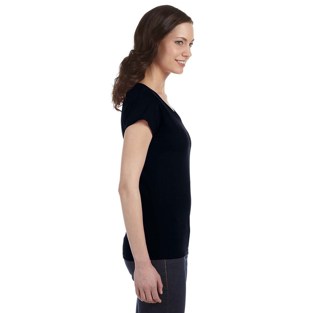 Gildan Women's Black SoftStyle 4.5 oz. Fitted V-Neck T-Shirt