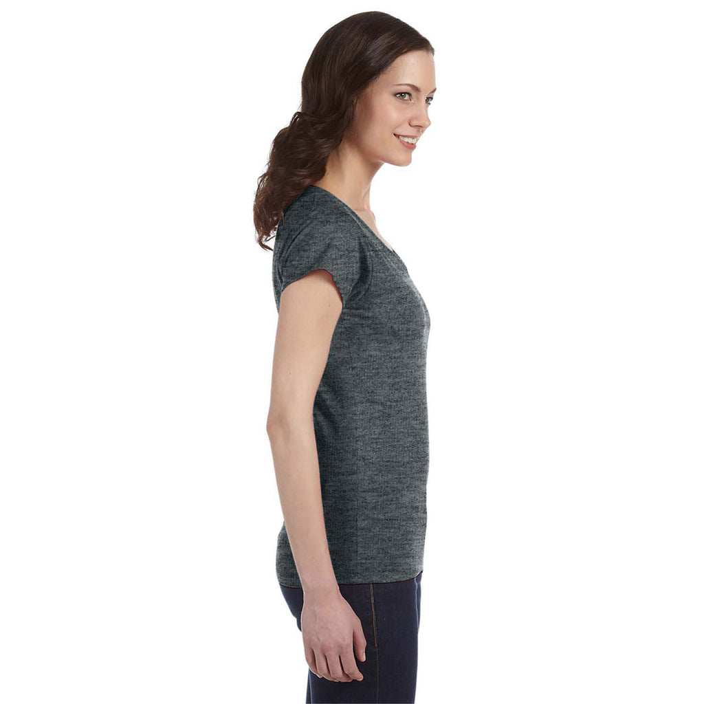 Gildan Women's Dark Heather SoftStyle 4.5 oz. Fitted V-Neck T-Shirt