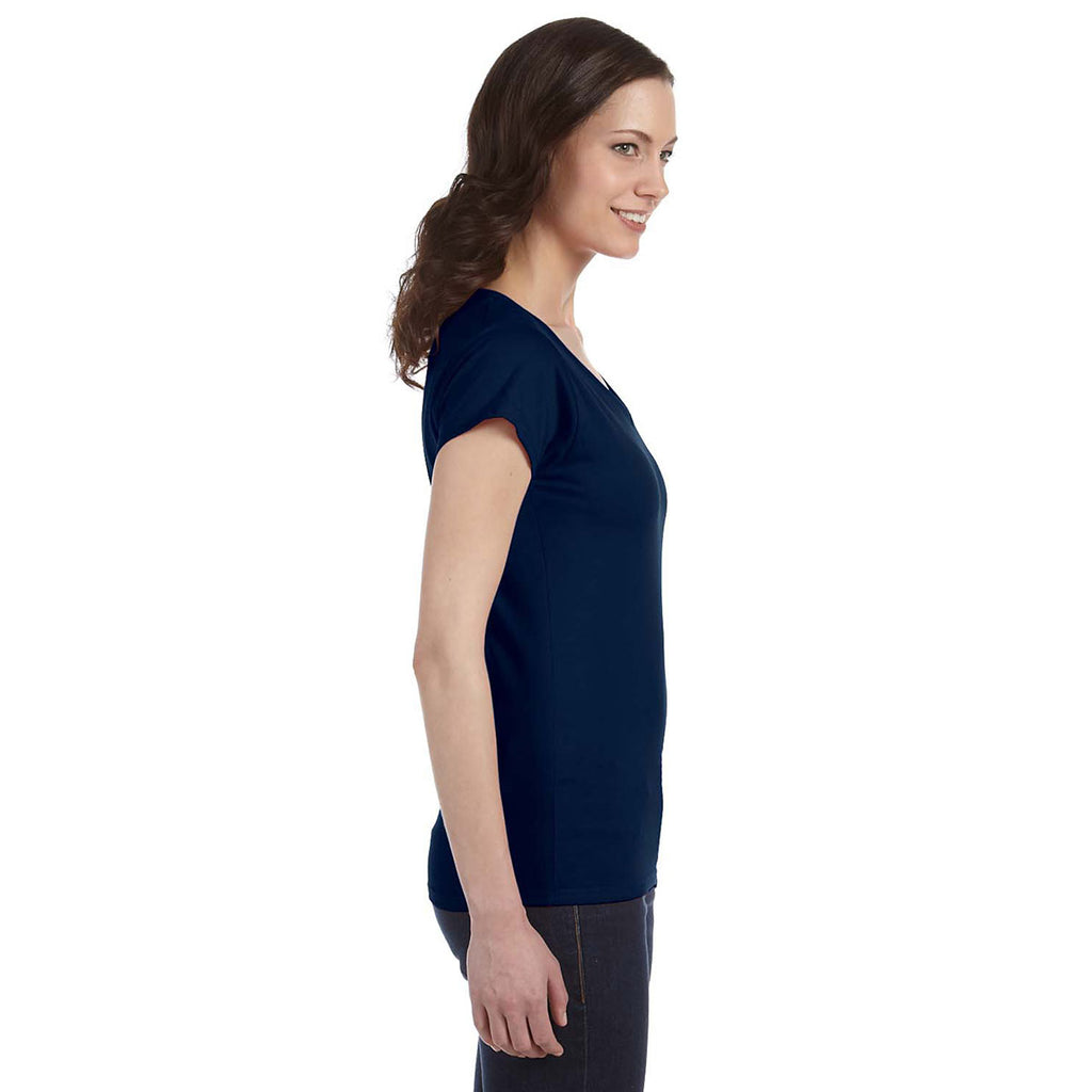 Gildan Women's Navy SoftStyle 4.5 oz. Fitted V-Neck T-Shirt